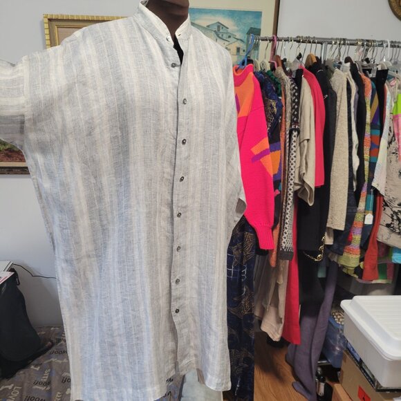 Eskandar European Designer Tunic Dress in 100% Linen Striped - Picture 9 of 16